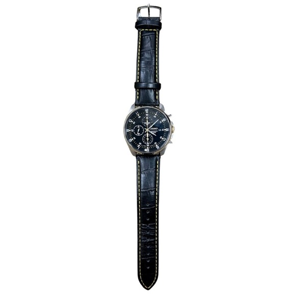 Seiko Other - Seiko Chronograph Men’s Watch – Stainless Steel & Black Calf Leather Strap